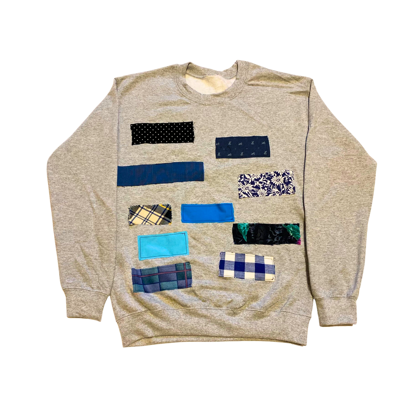 A unique applique funky sweatshirt, handcrafted in London with upcycled and vintage fabric