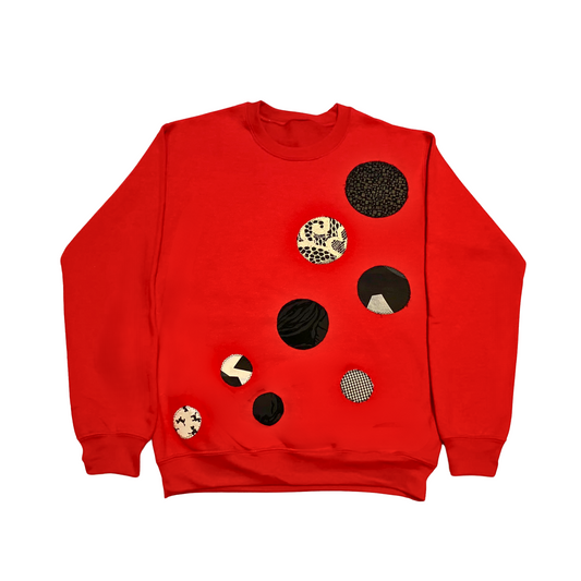 A unique applique funky sweatshirt, handcrafted in London with upcycled and vintage fabric